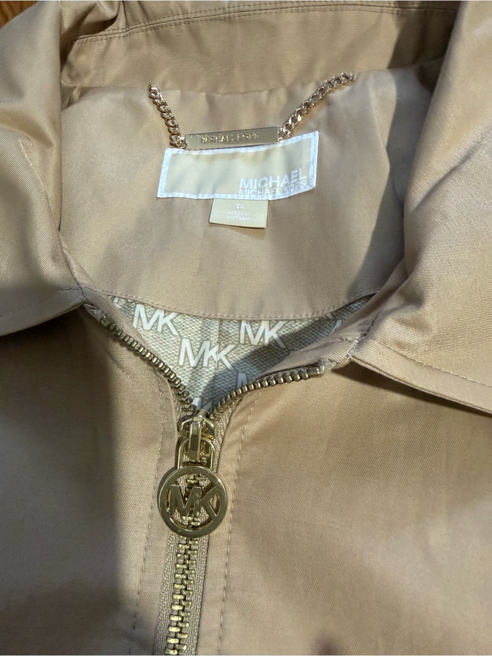 Michael Kors Taupe Bomber Jacket with Gold Hardware